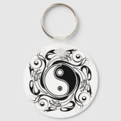 Yin & Yang Symbool Zwart-wit Tattoo Stijl Sleutelhanger (Voorkant)