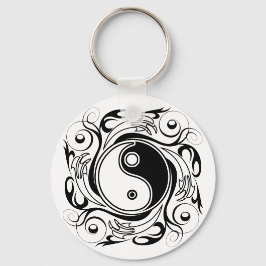 Yin & Yang Symbool Zwart-wit Tattoo Stijl Sleutelhanger (Voorkant)