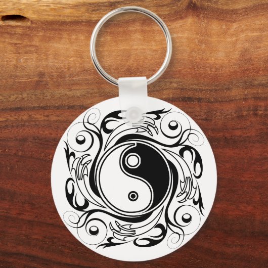 Yin & Yang Symbool Zwart-wit Tattoo Stijl Sleutelhanger (Voorkant)