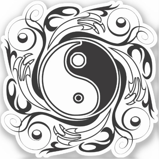 Yin & Yang Symbool Zwart-wit Tattoo Stijl Sticker (Voorkant)