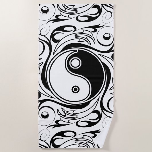 Yin & Yang Symbool Zwart-wit Tattoo Stijl Strandlaken (Voorkant)
