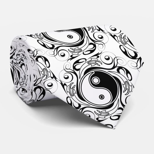 Yin & Yang Symbool Zwart-wit Tattoo Stijl Stropdas (Opgerold)