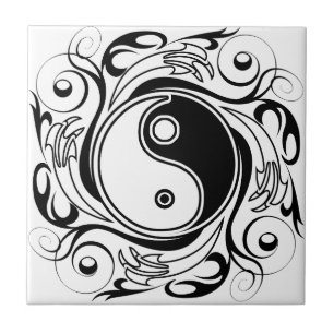 Yin & Yang Symbool Zwart-wit Tattoo Stijl Tegeltje