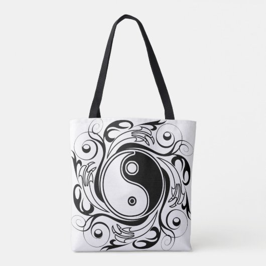 Yin & Yang Symbool Zwart-wit Tattoo Stijl Tote Bag (Achterkant)