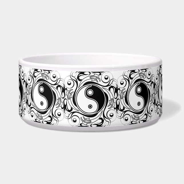 Yin & Yang Symbool Zwart-wit Tattoo Stijl Voerbakje (Voorkant)