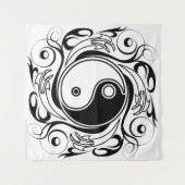 Yin & Yang Symbool Zwart-wit Tattoo Stijl Wandkleed (Voorkant (horizontaal))