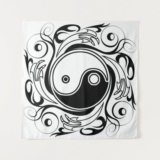 Yin & Yang Symbool Zwart-wit Tattoo Stijl Wandkleed (Voorkant (horizontaal))