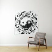 Yin & Yang Symbool Zwart-wit Tattoo Stijl Wandkleed (In Situ (horizontaal))