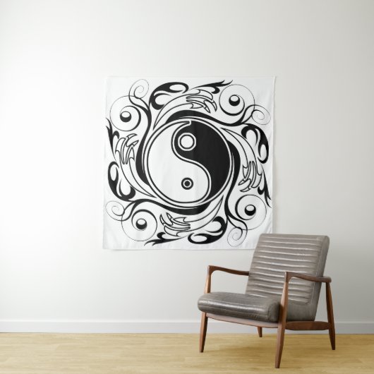 Yin & Yang Symbool Zwart-wit Tattoo Stijl Wandkleed (In situ)