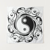 Yin & Yang Symbool Zwart-wit Tattoo Stijl Wandkleed (Voorkant)