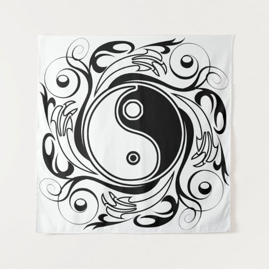 Yin & Yang Symbool Zwart-wit Tattoo Stijl Wandkleed (Voorkant)