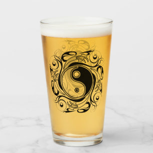 Yin & Yang Symbool Zwarte en Witte Tattoo Stijl Glas