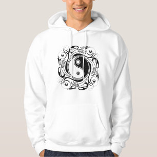 Yin & Yang Symbool Zwarte en Witte Tattoo Stijl Hoodie
