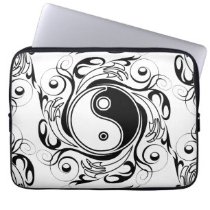 Yin & Yang Symbool Zwarte en Witte Tattoo Stijl Laptop Sleeve
