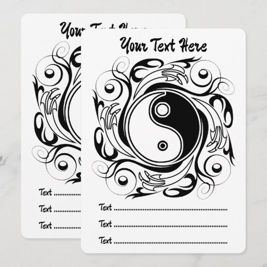Yin & Yang Symbool Zwarte en Witte Tattoo Stijl Programmakaart (Voorkant / Achterkant)