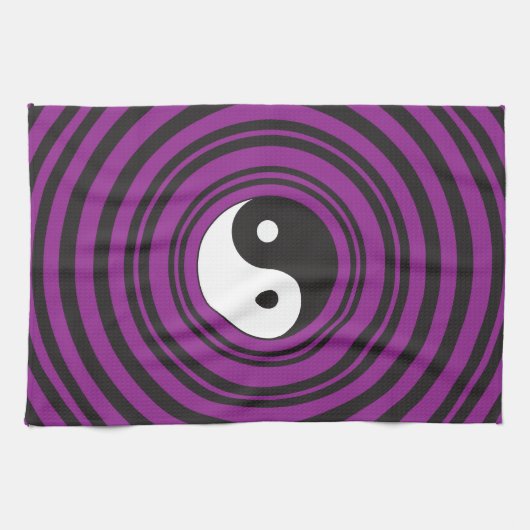 Yin Yang Taijitu symbool Paarse zwarte cirkels Theedoek (Horizontaal)