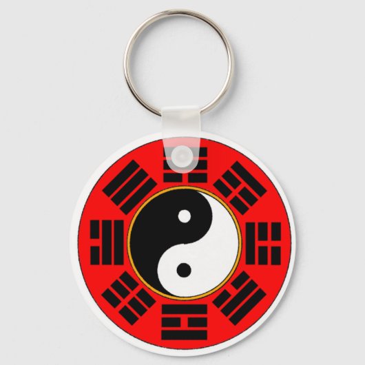 Yin Yang Taoist Chinese Red Bagua Trigram Sleutelhanger (Voorkant)
