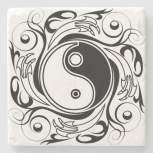 Yin Yang Tattoo Ornamental Style Stenen Onderzetter