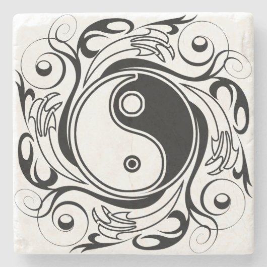 Yin Yang Tattoo Ornamental Style Stenen Onderzetter (Voorkant)