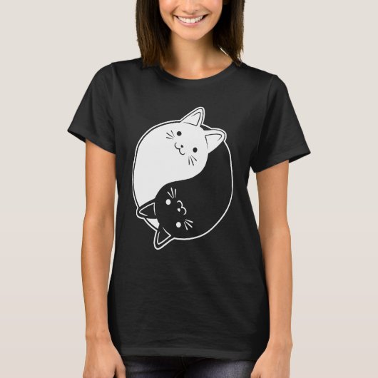 Yin Yang Teken Symbool Kat Kat T-shirt (Voorkant)