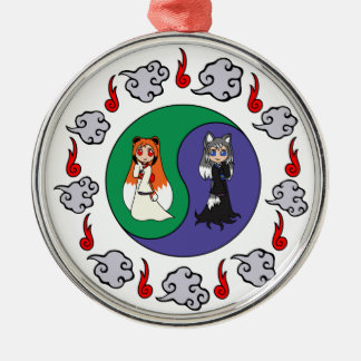 Yin & Yang The Cute Kitsune Sisters (Fox Girls) Metalen Ornament