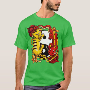 Yin Yang Tiger Dragon Chinese Zodiac Asian Tiger T-shirt