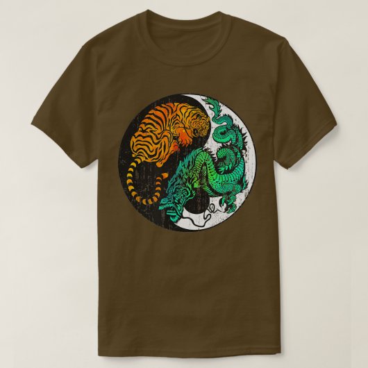 Yin Yang Tiger Dragon Retro Tattoo Style MMA Marti T-shirt (Design voorkant)