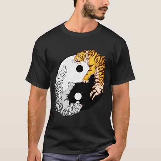 Yin & Yang Tigers Mannen Basic Dark T-Shirt (Voorkant)