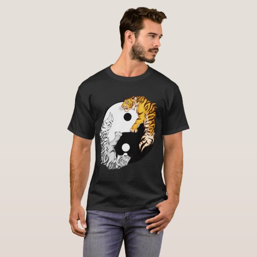 Yin & Yang Tigers Mannen Basic Dark T-Shirt (Voorkant volledig)