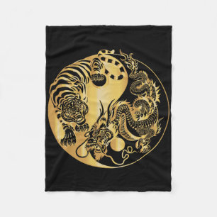 Yin Yang Tijger Draak Goud Fleece Deken