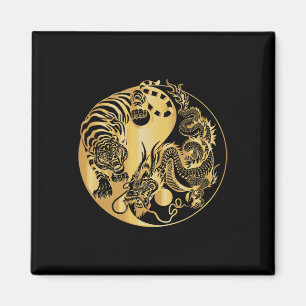 Yin Yang Tijger Draak Goud Magneet
