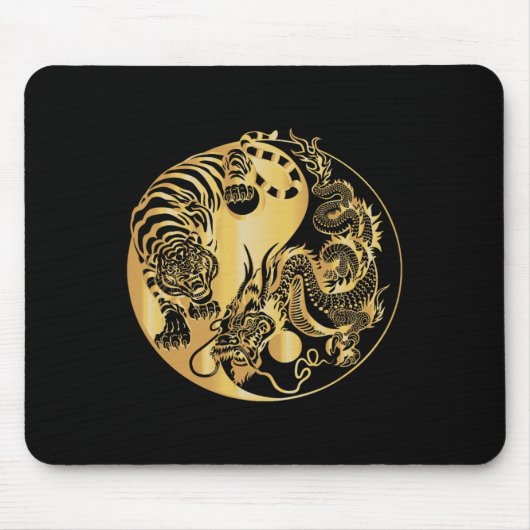 Yin Yang Tijger Draak Goud Muismat (Voorkant)