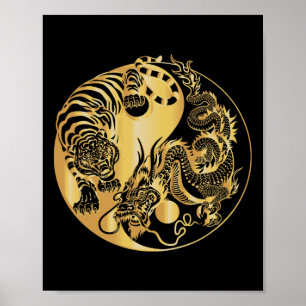 Yin Yang Tijger Draak Goud Poster