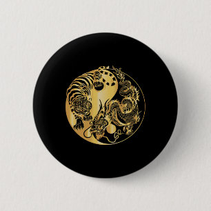 Yin Yang Tijger Draak Goud Ronde Button 5,7 Cm