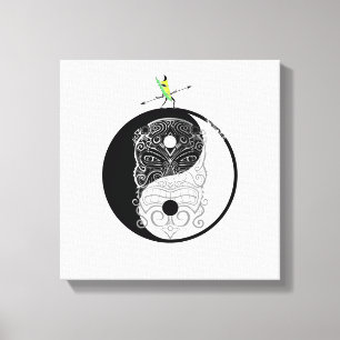 Yin Yang Tiki Warrior Mask Canvas Afdruk