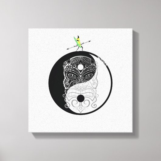 Yin Yang Tiki Warrior Mask Canvas Afdruk (Voorkant)