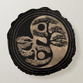 Yin Yang Tree Black en Gold Rond Kussen (Achterkant)