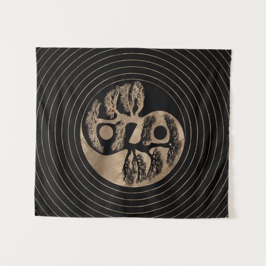 Yin Yang Tree Black en Gold Wandkleed (Voorkant (horizontaal))