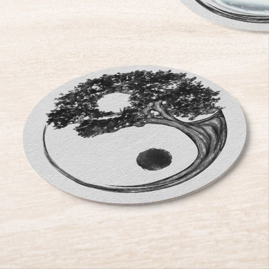 Yin Yang Tree Canvas Ronde Kartonnen Onderzetter (Gebogen)