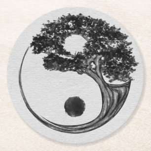 Yin Yang Tree Canvas Ronde Kartonnen Onderzetter