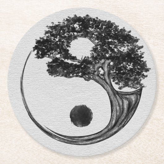 Yin Yang Tree Canvas Ronde Kartonnen Onderzetter (Voorkant)