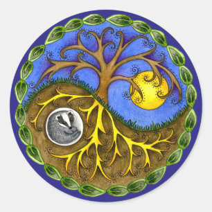 Yin & Yang Tree en Badger Ronde Sticker