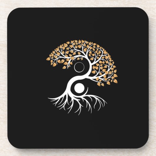 Yin Yang Tree - Golden Leaves Bier Onderzetter (Voorkant)