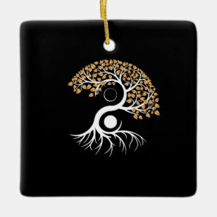 Yin Yang Tree - Golden Leaves Keramisch Ornament