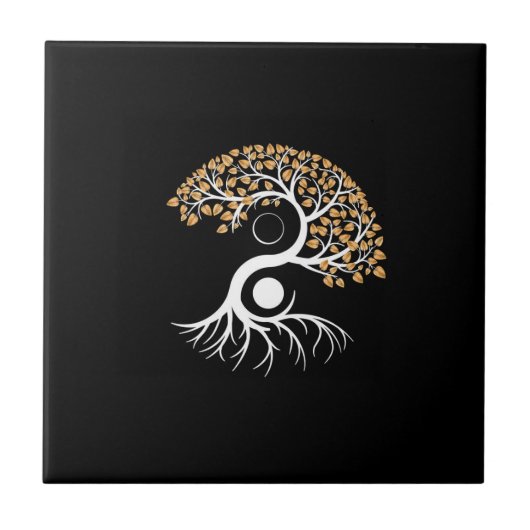 Yin Yang Tree - Golden Leaves Tegeltje (Voorkant)