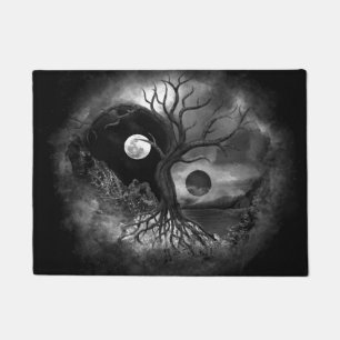 Yin Yang Tree Landscape Black and White Deurmat