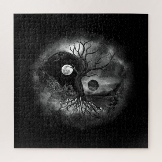 Yin Yang Tree Landscape Black and White Legpuzzel (Verticaal)