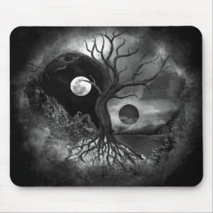 Yin Yang Tree Landscape Black and White Muismat