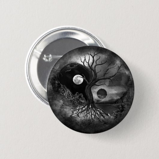 Yin Yang Tree Landscape Black and White Ronde Button 5,7 Cm (Voorkant /achterkant)