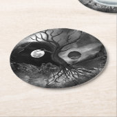 Yin Yang Tree Landscape Black and White Ronde Kartonnen Onderzetter (Gebogen)